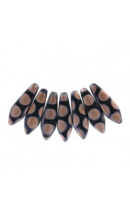 Czech Glass Daggers beads 5x16mm Jet capri gold dots matted 23980-2717A